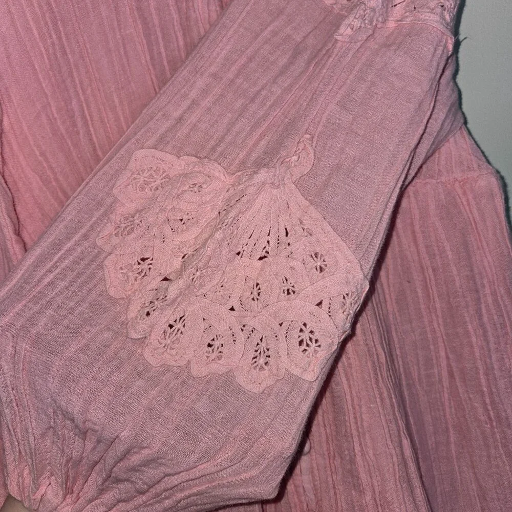Guess Pink Lace Long Sleeve Button-Down Dress  arita dress without belt - Picture 10 of 16